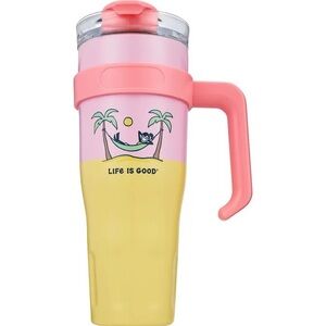 Corkcicle 40oz Hydrate Tumbler – Life Is Good Palm Tree – Pink Yellow Ombre